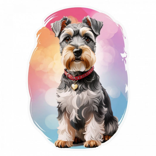 Set 2 bucati, Sticker decorativ, Schnauzer pitic cu zgarda, Rezistent la apa, NO5604, 16 cm, Multicolor