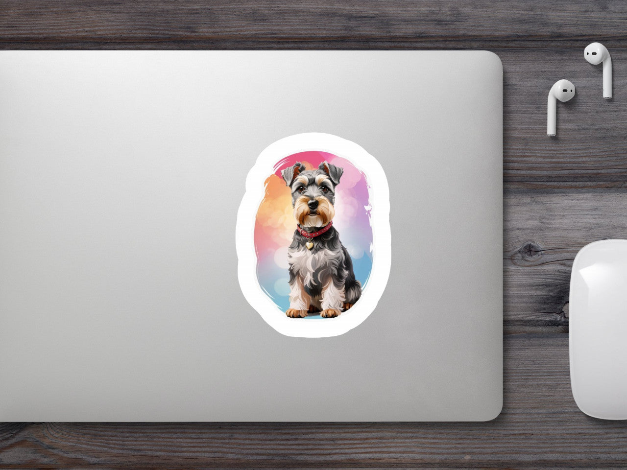 Set 2 bucati, Sticker decorativ, Schnauzer pitic cu zgarda, Rezistent la apa, NO5604, 16 cm, Multicolor