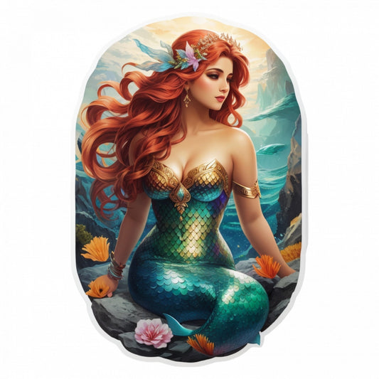 Set 2 bucati, Sticker decorativ, Sirena cu flori in par, Rezistent la apa, NO5595, 16 cm, Multicolor