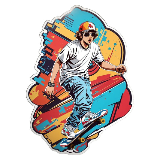 Set 2 bucati, Sticker decorativ, Sportiv cu skateboard, Rezistent la apa, NO6874, 16 cm, Multicolor
