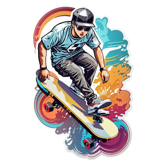 Set 2 bucati, Sticker decorativ, Sportiv cu skateboard, Rezistent la apa, NO6876, 16 cm, Multicolor