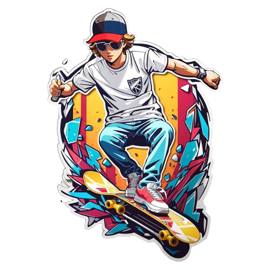 Set 2 bucati, Sticker decorativ, Sportiv cu skateboard saritura, Rezistent la apa, NO6875, 16 cm, Multicolor