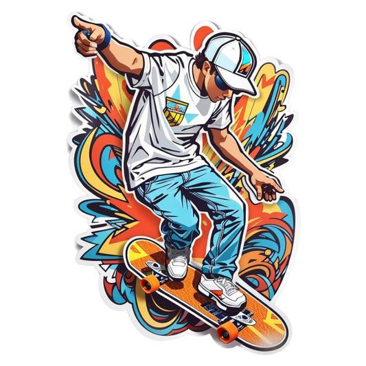 Set 2 bucati, Sticker decorativ, Sportiv pe skateboard, Rezistent la apa, NO6877, 16 cm, Multicolor