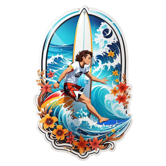 Set 2 bucati, Sticker decorativ, Sportiv surfing, Rezistent la apa, NO6892, 16 cm, Multicolor