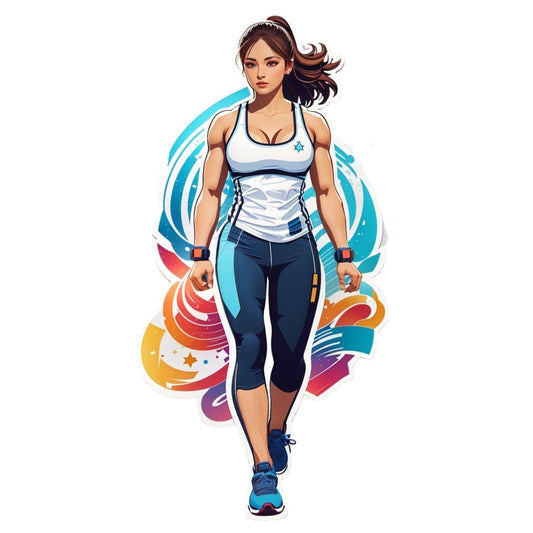 Set 2 bucati, Sticker decorativ, Sportiva fitness, Rezistent la apa, NO6768, 16 cm, Multicolor