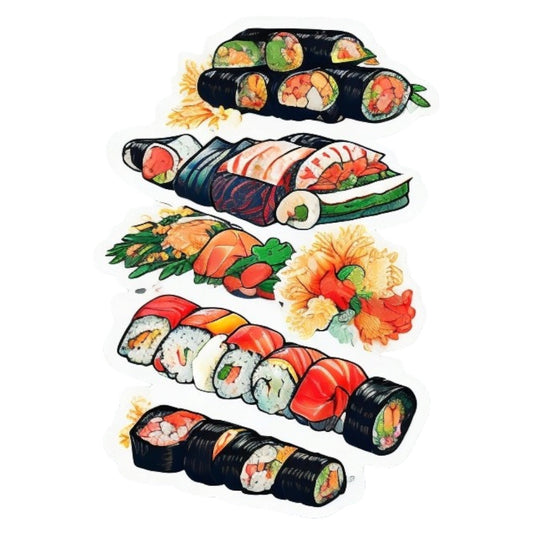 Set 2 bucati, Sticker decorativ, Sushi diverse preparate, Rezistent la apa, NO6935, 16 cm, Multicolor
