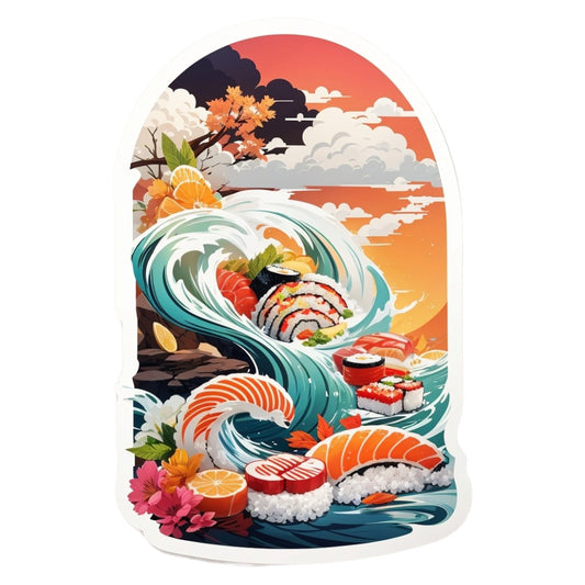 Set 2 bucati, Sticker decorativ, Sushi diversificat, Rezistent la apa, NO6895, 16 cm, Multicolor