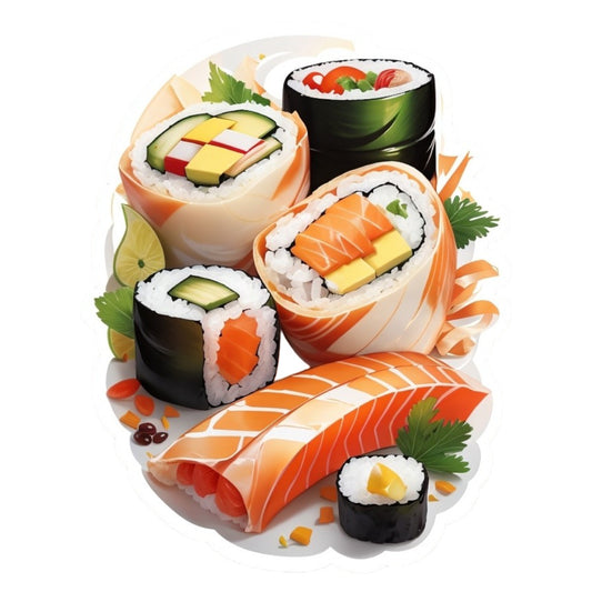 Set 2 bucati, Sticker decorativ, Sushi, Rezistent la apa, NO6894, 16 cm, Multicolor