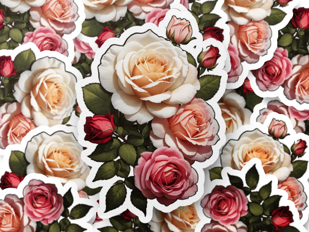 Set 2 bucati, Sticker decorativ, Trandafiri cu bobocei, Rezistent la apa, NO5846, 16 cm, Multicolor