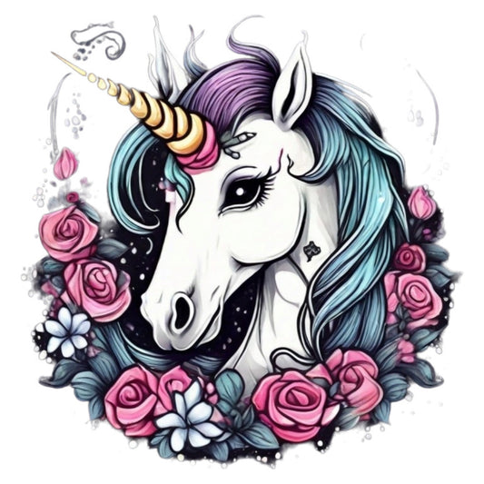 Set 2 bucati, Sticker decorativ, Unicorn cu trandafiri, Rezistent la apa, NO7030, 16 cm, Multicolor