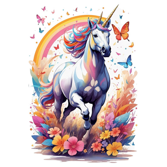 Set 2 bucati, Sticker decorativ, Unicorn in fuga, Rezistent la apa, NO6628, 16 cm, Multicolor