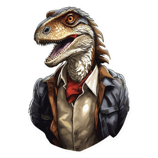 Set 2 bucati, Sticker decorativ, Velociraptor cu esarfa, Rezistent la apa, NO6659, 16 cm, Multicolor