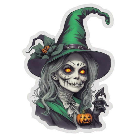 Set 2 bucati, Sticker decorativ, Vrajitoarea zombie de halloween, Rezistent la apa, NO6613, 16 cm, Multicolor