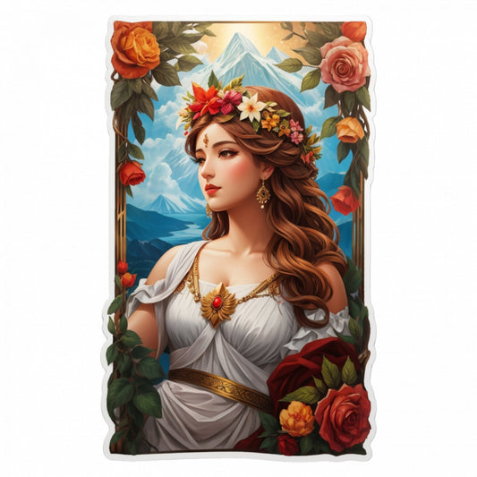 Set 2 bucati, Sticker decorativ, Zeita greaca Persephone cu coronita si cercei , Rezistent la apa, NO5743, 16 cm, Multicolor