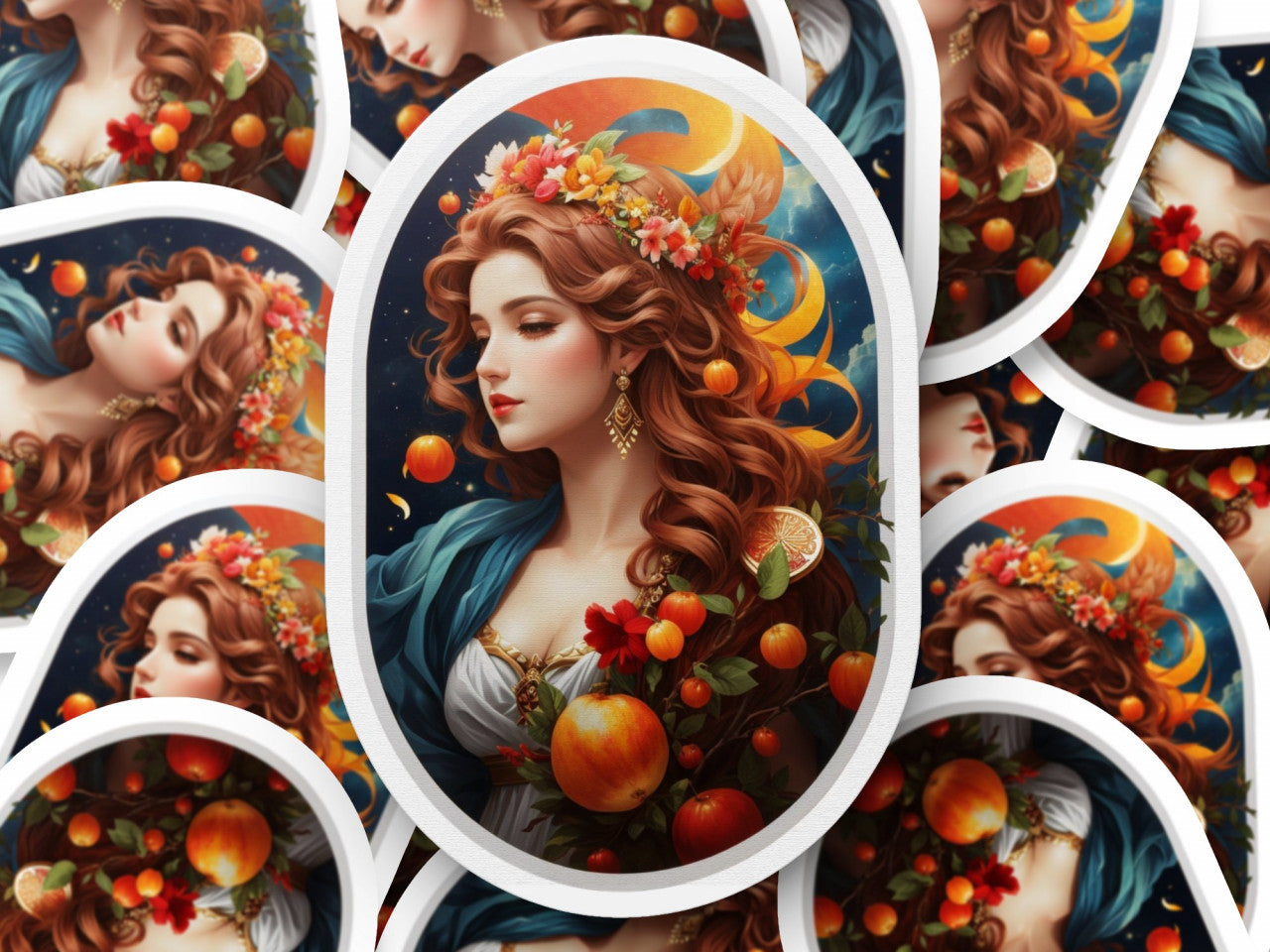 Set 2 bucati, Sticker decorativ, Zeita greaca Persephone cu coronita, Rezistent la apa, NO5742, 16 cm, Multicolor