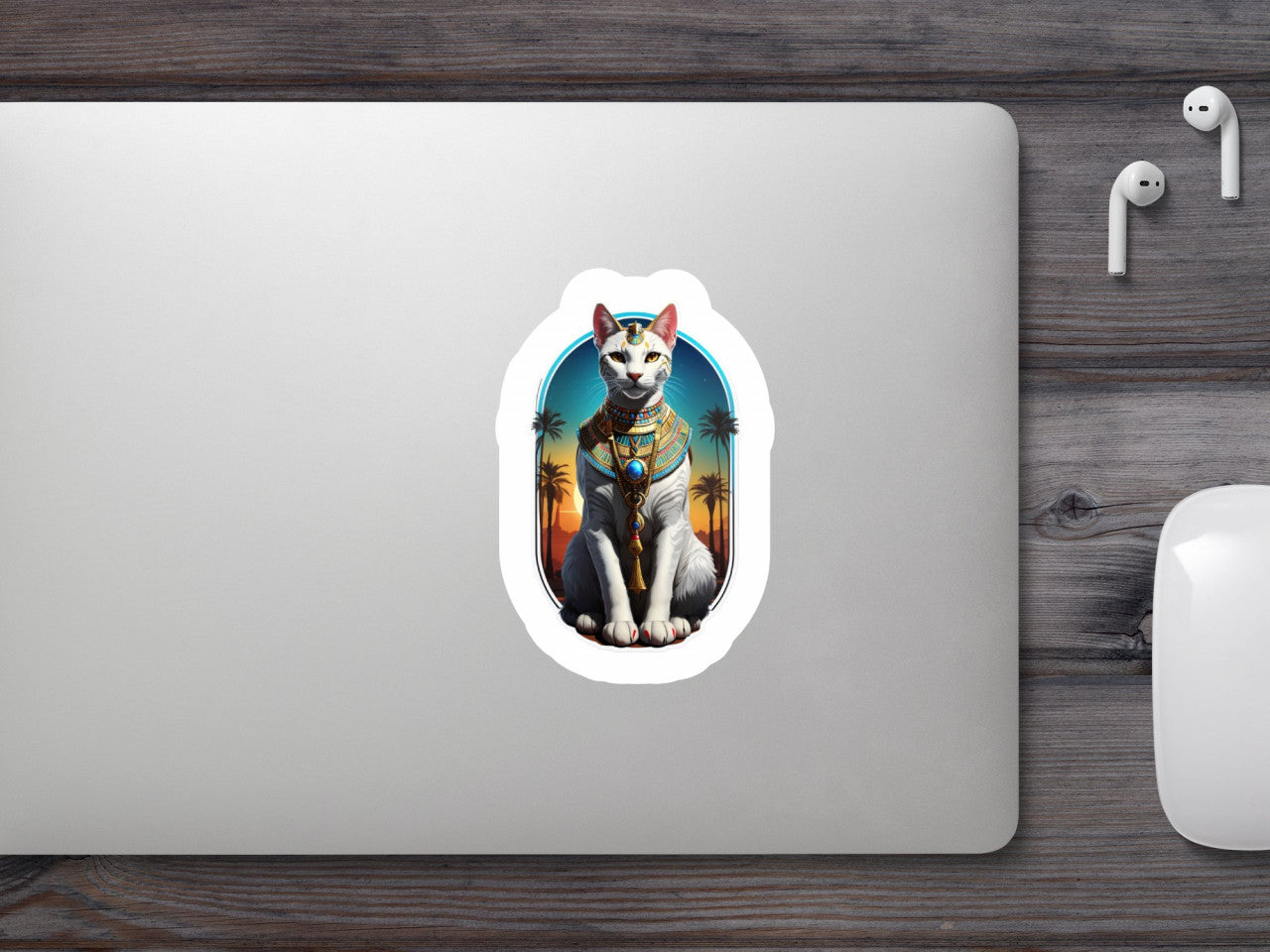 Set 2 bucati, Sticker decorativ, Zeul egiptean Bastet in desert, Rezistent la apa, NO4775, 16 cm, Multicolor