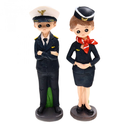 Set 2 figurine, Capitan si stewardesa, din ceramica, 20 cm, Multicolor