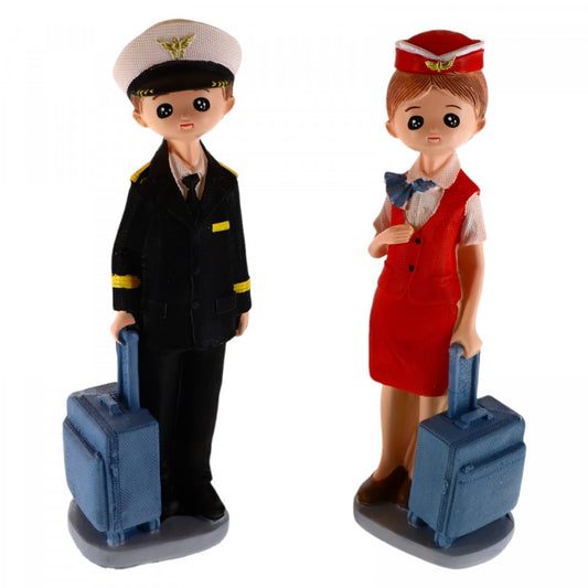 Set 2 figurine, Capitan si Stewardesa, din ceramica, NO5976, 20 cm, Multicolor