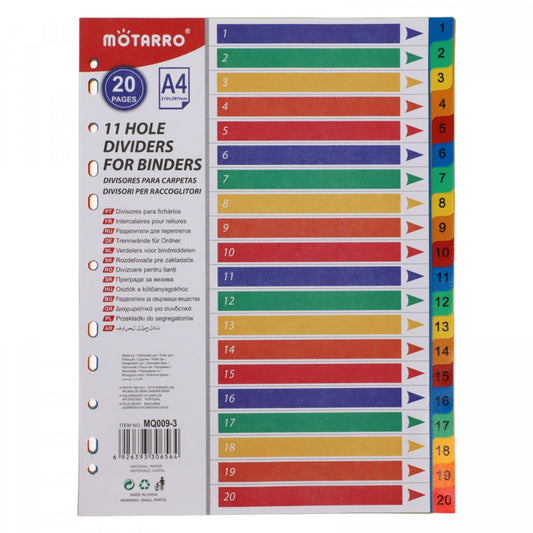 Set 20 bucati, Separatoare documente A4, 210 x 297 mm, Multicolor