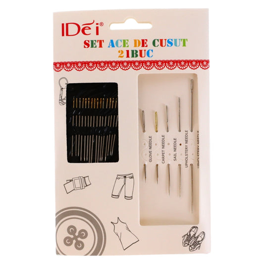 Set 21 bucati, Ace de cusut, NO42436, 4 - 9 cm, Argintiu