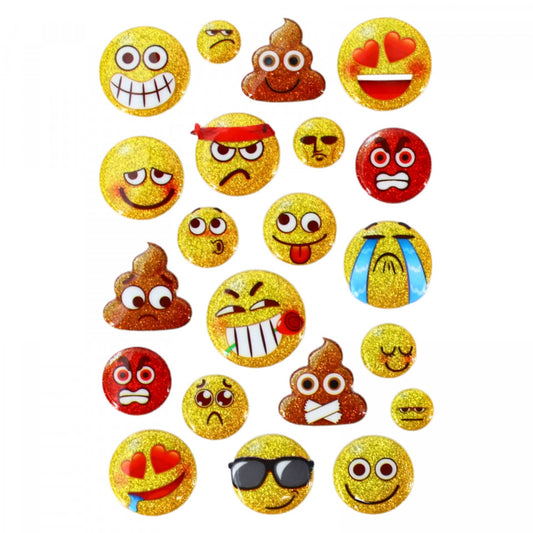 Set 21 bucati, Stickere decor, Emoji, fete amuzante, 10 x 15 cm, Multicolor