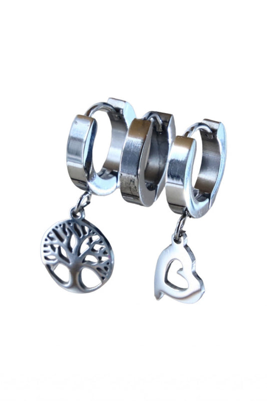 Set 3 buc, Cercei dama, Otel inoxidabil, NO1194, 1 - 2 cm, Argintiu