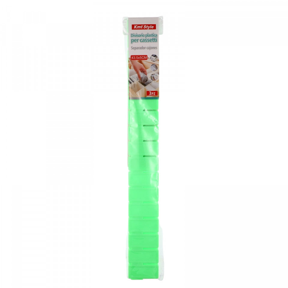 Set 3 buc, Separator / organizator din plastic pentru sertare, 43.5 x 5 cm, Verde