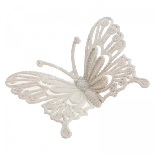 Set 3 bucati, Decoratiune Brad de Craciun, Fluture, sclipici, NO179, 8.3 x 10.5 cm, Alb