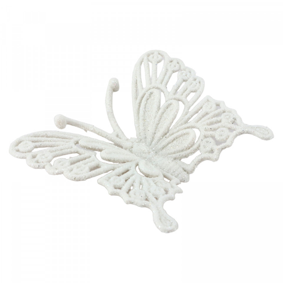 Set 3 bucati, Decoratiune Brad de Craciun, Fluture, sclipici, NO179, 8.3 x 10.5 cm, Alb