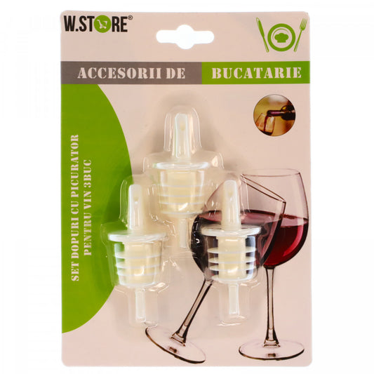 Set 3 bucati, Dop cu picurator pentru vin, diametru 2.5 cm, Alb