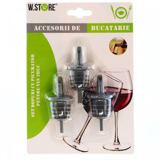 Set 3 bucati, Dop cu picurator pentru vin, diametru 2.5 cm, Gri