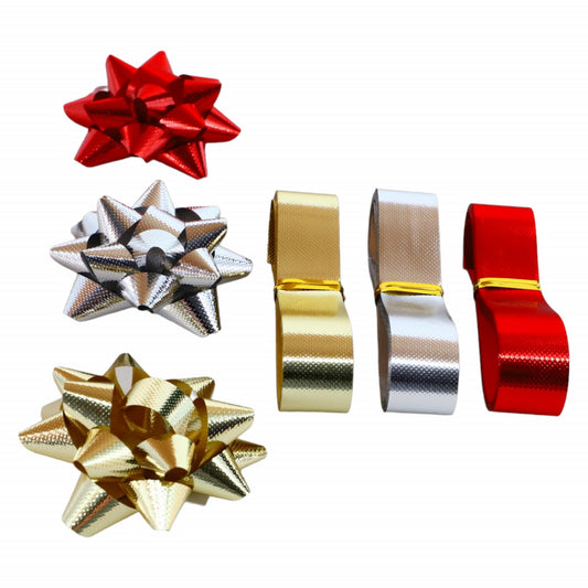 Set 3 bucati Fundite pentru cadouri de 5 cm si 3 buc Panglica 1.8 cm x 2 m, NO235, Multicolor