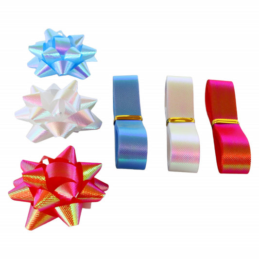 Set 3 bucati Fundite pentru cadouri de 5 cm si 3 buc Panglica 1.8 cm x 2 m, NO236, Multicolor