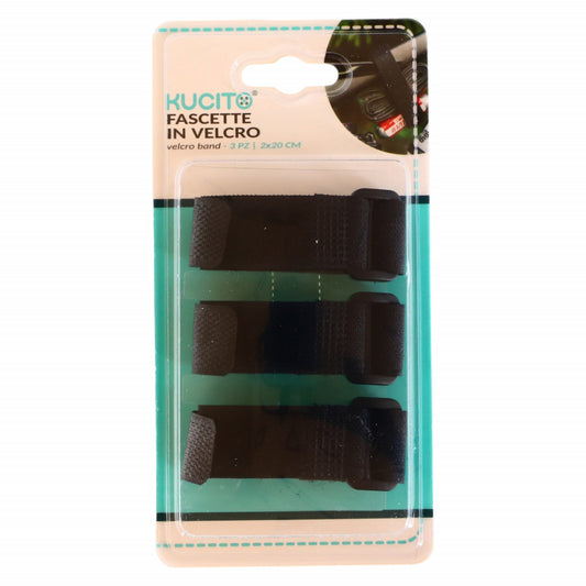 Set 3 bucati, prindere cabluri velcro, NO46, 2 x 20 cm, Negru