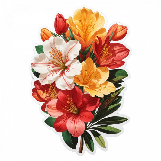 Set 3 bucati, Sticker decorativ, Buchet de astromeria cu frunze, Rezistent la apa, NO216, 6 cm, Multicolor