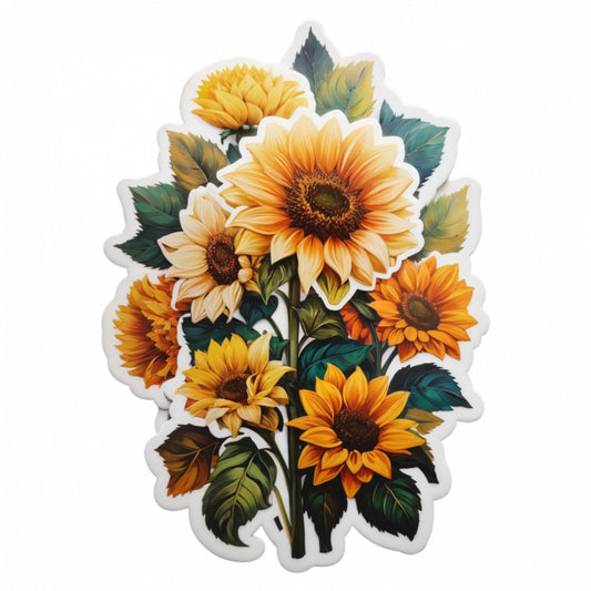 Set 3 bucati, Sticker decorativ, Buchet de floarea soarelui, Rezistent la apa, NO1266, 6 cm, Multicolor