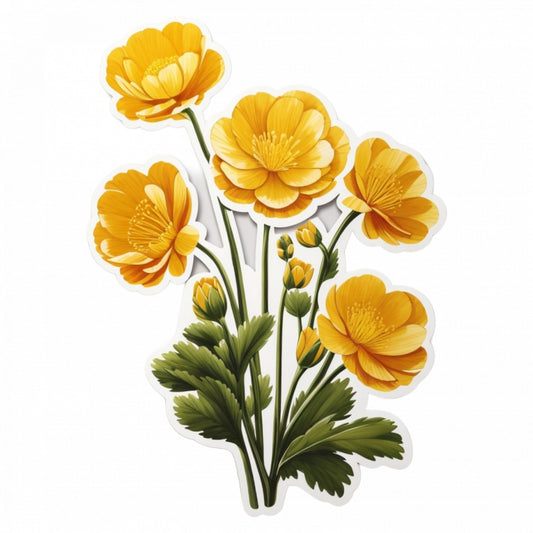 Set 3 bucati, Sticker decorativ, Buchet de flori Buttercup, Rezistent la apa, NO300, 6 cm, Multicolor