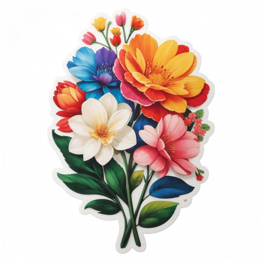 Set 3 bucati, Sticker decorativ, Buchet de flori Consolida, Rezistent la apa, NO404, 6 cm, Multicolor