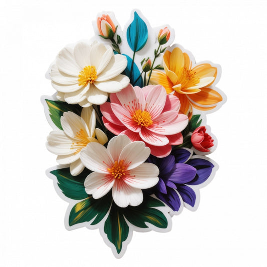 Set 3 bucati, Sticker decorativ, Buchet de flori Consolida, Rezistent la apa, NO405, 6 cm, Multicolor