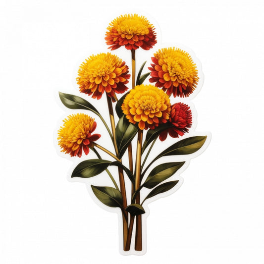 Set 3 bucati, Sticker decorativ, Buchet de flori Craspedia, Rezistent la apa, NO426, 6 cm, Multicolor
