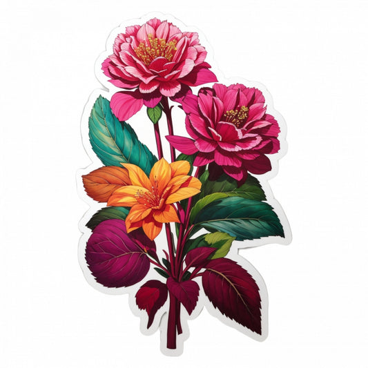 Set 3 bucati, Sticker decorativ, Buchet de flori de Amaranth, Rezistent la apa, NO213, 6 cm, Multicolor
