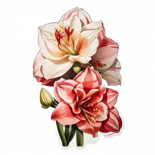 Set 3 bucati, Sticker decorativ, Buchet de flori de Amaryllis, Rezistent la apa, NO207, 6 cm, Multicolor