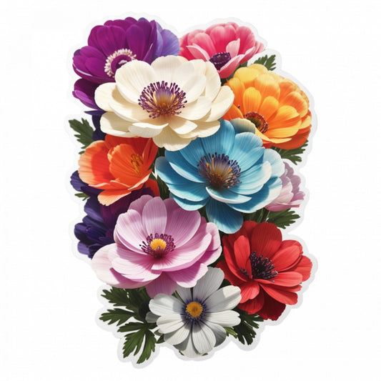 Set 3 bucati, Sticker decorativ, Buchet de flori de Anemone, Rezistent la apa, NO178, 6 cm, Multicolor