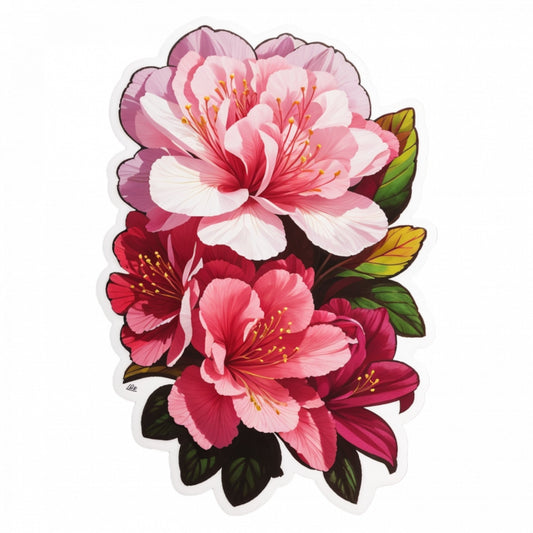 Set 3 bucati, Sticker decorativ, Buchet de flori de azalea, Rezistent la apa, NO107, 6 cm, Multicolor