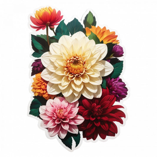 Set 3 bucati, Sticker decorativ, Buchet de flori de Dalie, Rezistent la apa, NO448, 6 cm, Multicolor