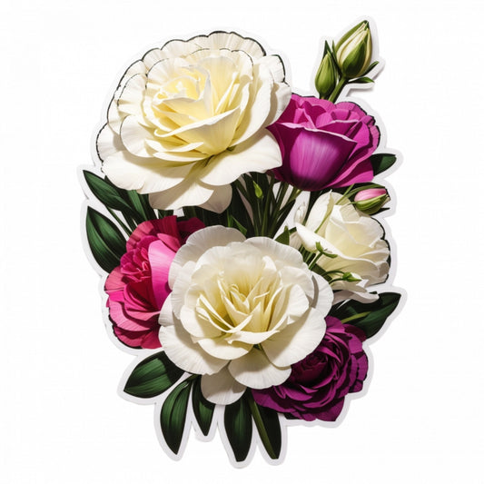 Set 3 bucati, Sticker decorativ, Buchet de flori de lisianthus, Rezistent la apa, NO814, 6 cm, Multicolor