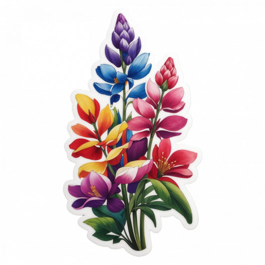 Set 3 bucati, Sticker decorativ, Buchet de flori de Lupin, Rezistent la apa, NO835, 6 cm, Multicolor