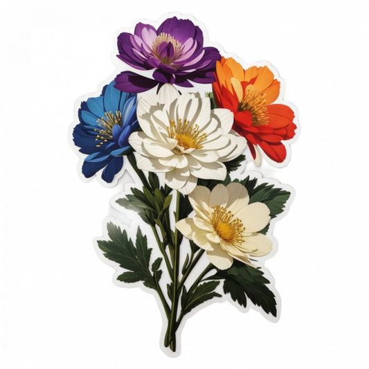Set 3 bucati, Sticker decorativ, Buchet de flori de negrilica, Rezistent la apa, NO965, 6 cm, Multicolor