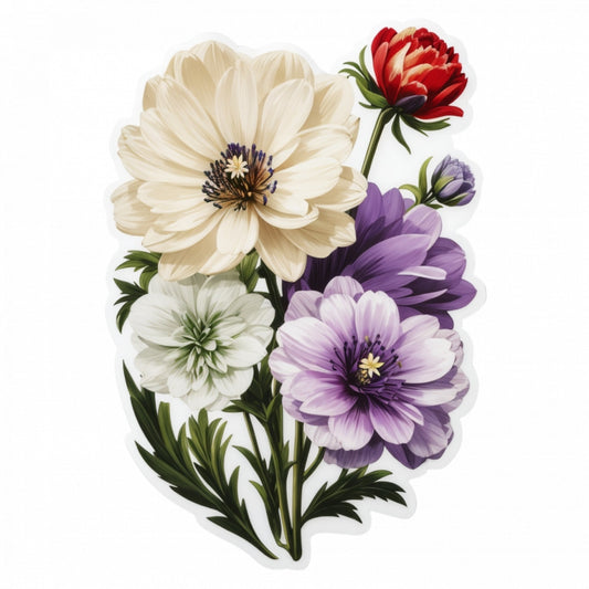 Set 3 bucati, Sticker decorativ, Buchet de flori de negrilica, Rezistent la apa, NO968, 6 cm, Multicolor