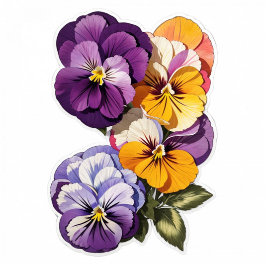 Set 3 bucati, Sticker decorativ, Buchet de flori de panselute, Rezistent la apa, NO1007, 6 cm, Multicolor